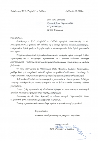 Zwracamy się do Pani Rzecznik o ochronę naszych Obywatelskich Praw w sprawach, które faktycznie w