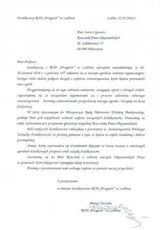 Zwracamy się do Pani Rzecznik o ochronę naszych Obywatelskich Praw w sprawach, które faktycznie w