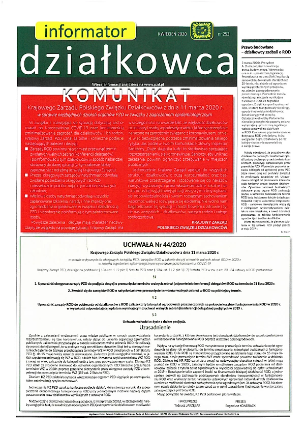 Informator działkowca kwiecień 2020